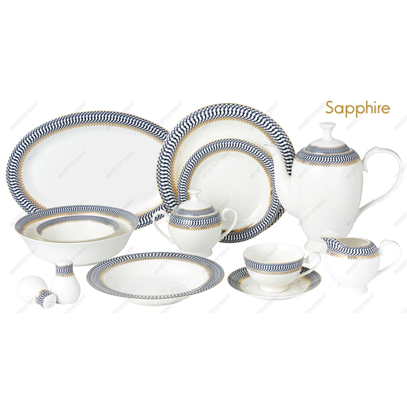57pcs gold dinner set Sapphire 7090