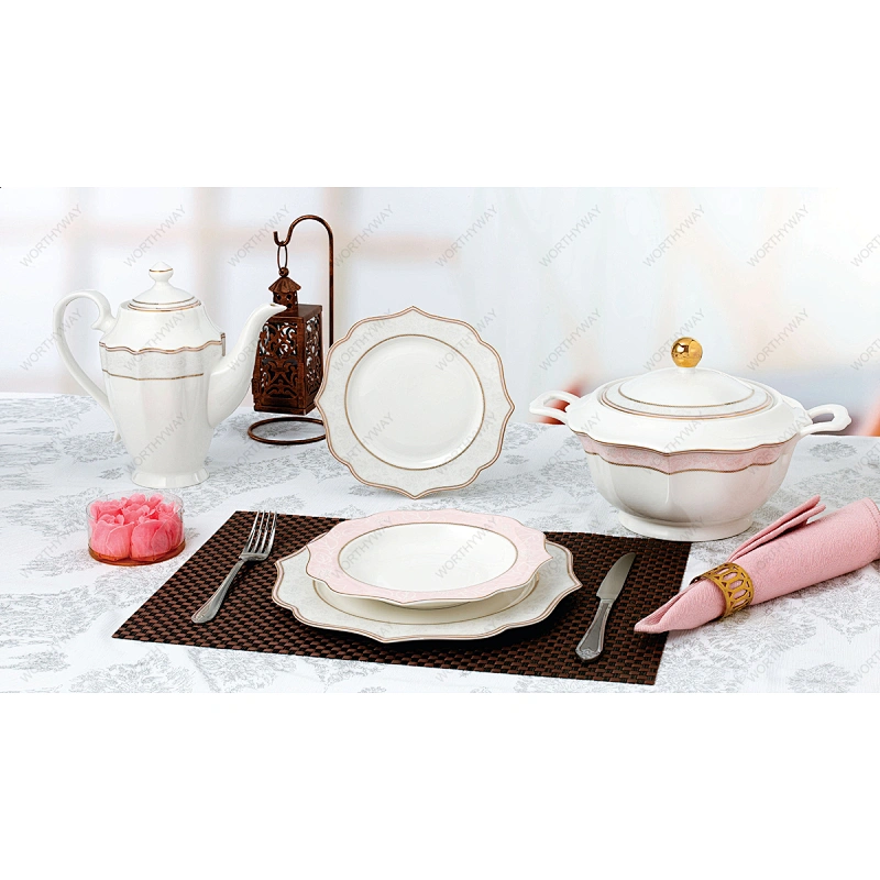 62pcs gold dinner set 6910-2G PINK