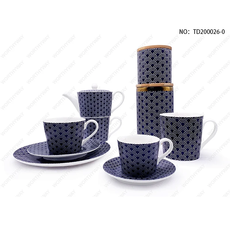 Fine porcelain embossed design Canister,  Dessert plate, mug, cup&sacuer, tea for one