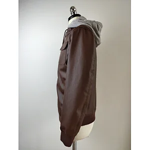 Men's winter PU leather coat with hood