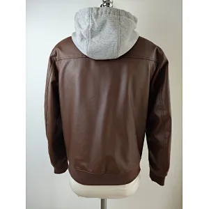Men's winter PU leather coat with hood