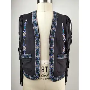 Embroidery kids style tassels suede coat