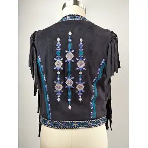 Embroidery kids style tassels suede coat