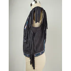 Embroidery kids style tassels suede coat