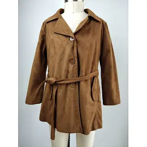 New turn down collar long  suede jacket for girls