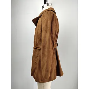 New turn down collar long  suede jacket for girls