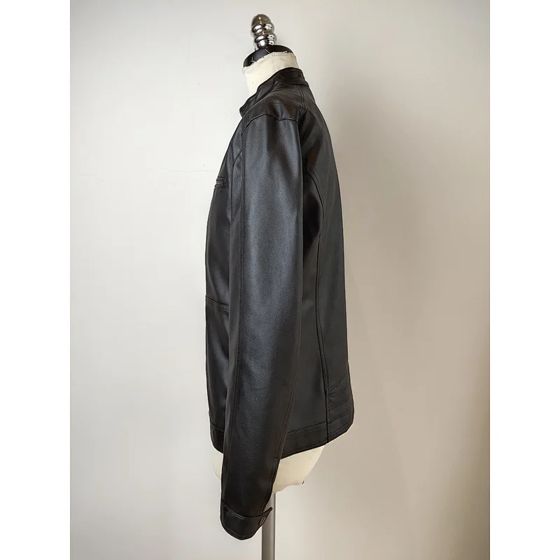 Cool zipper pocket PU cropped bomber jacket for men