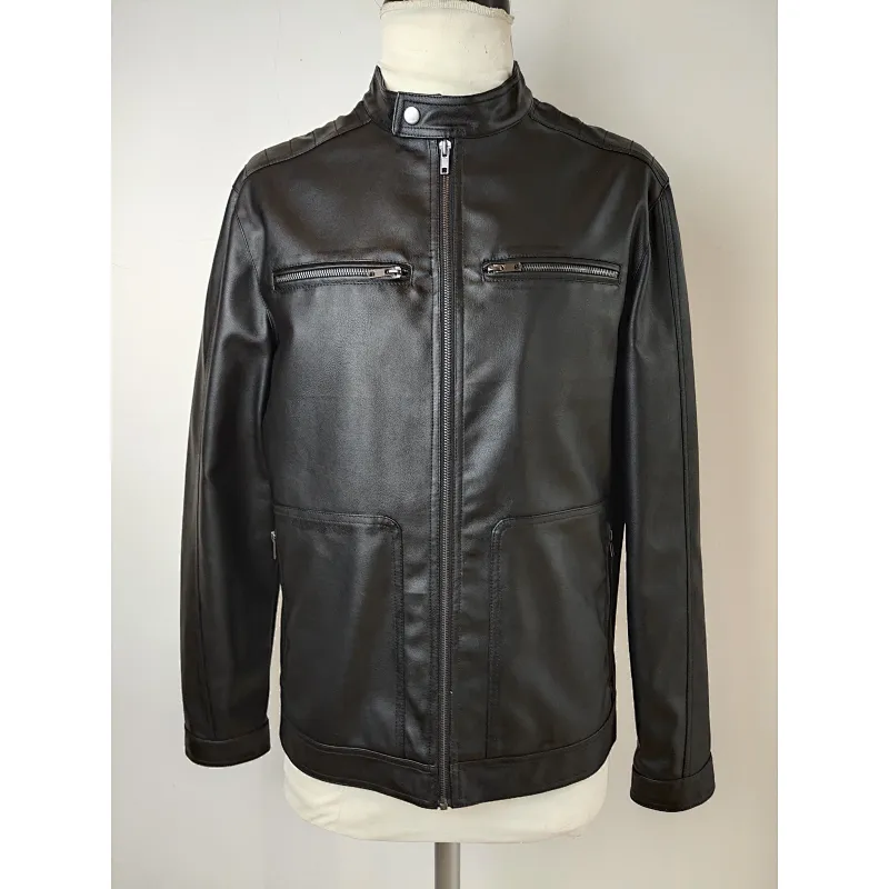 Cool zipper pocket PU cropped bomber jacket for men