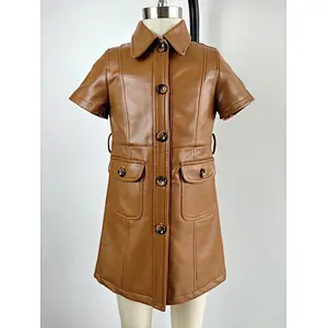 Lastest design hot seller PU jacket long coat for girls