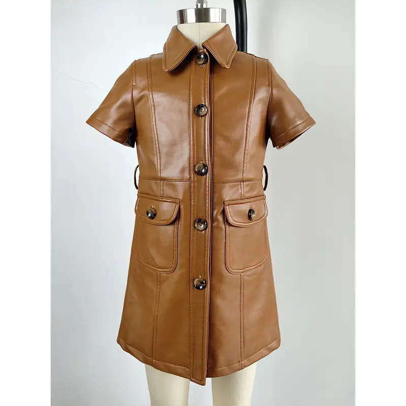 Lastest design hot seller PU jacket long coat for girls