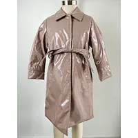 Shiny waterproof baby style long slim PU jacket for girl