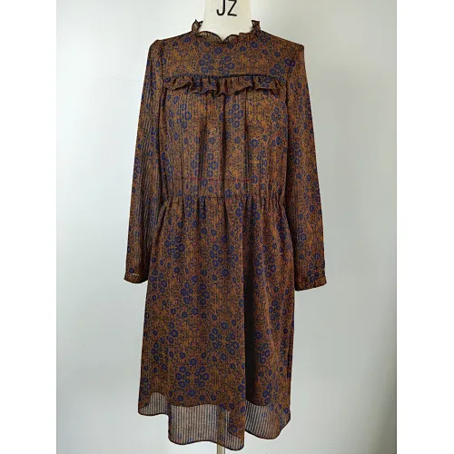 Long sleeve slim women all over print long dresses