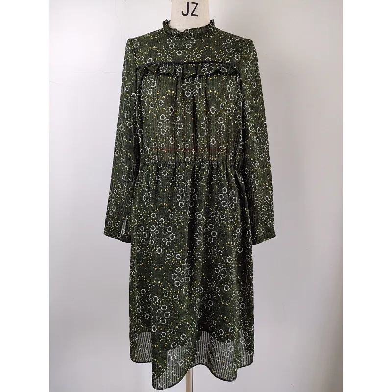 New women's long-sleeved ladies chiffon print dress