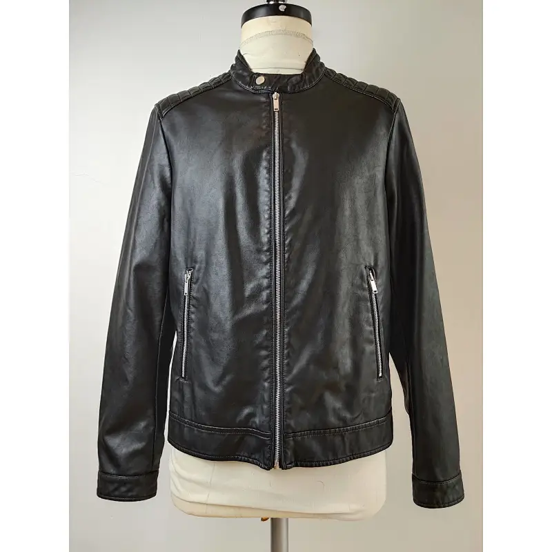 Men black pu leather jacket