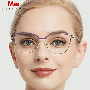 meeshow titanium glasses frame women's fashion glasses cat eye glasses men myopia optical frame Europe prescription eyeglasses