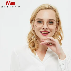 MEESHOW TR90 Glasses frame women clear eye glasses oversize titanium alloy prescription glasses men's round spectacle frame 9156