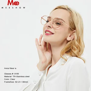 MEESHOW TR90 Glasses frame women clear eye glasses oversize titanium alloy prescription glasses men's round spectacle frame 9156