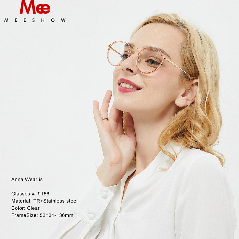 MEESHOW TR90 Glasses frame women clear eye glasses oversize titanium alloy prescription glasses men's round spectacle frame 9156