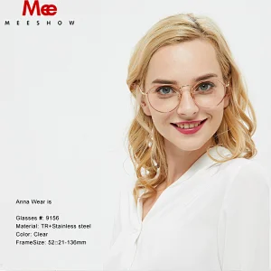 MEESHOW TR90 Glasses frame women clear eye glasses oversize titanium alloy prescription glasses men's round spectacle frame 9156