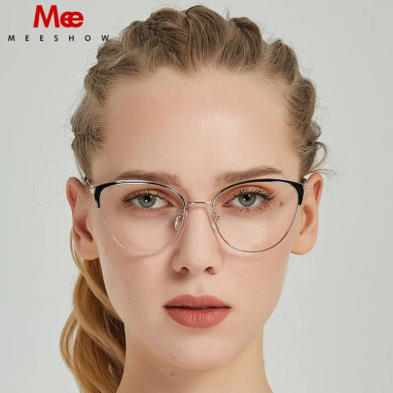 Messhow Titanium alloy Glasses Frame Women cat eye glasses with rhinestone Russian eyeglasses myopia Prescription glasses 8917
