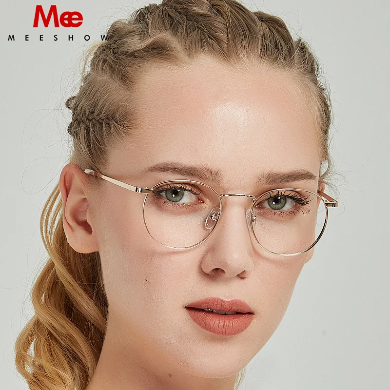 MEESHOW titanium alloy glasses frame Women Vintage Round Prescription Eyeglasses Retro Optical Frame Eyewear 8905