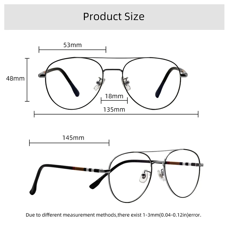 Meeshow Titanium Alloy Glasses Frame Men Vintage Metallic Optical Prescription Eyeglasses Pilot Oversize Round Glasses Striped
