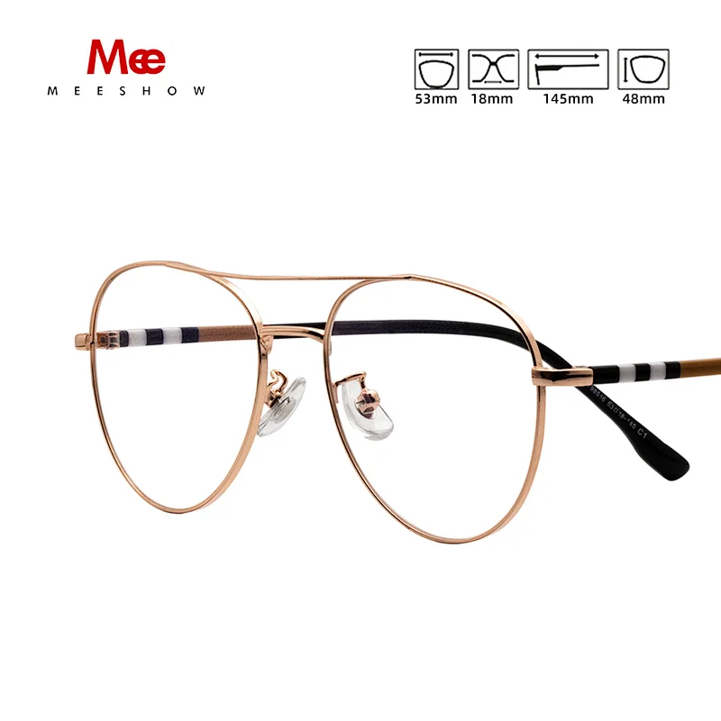 Meeshow Titanium Alloy Glasses Frame Men Vintage Metallic Optical Prescription Eyeglasses Pilot Oversize Round Glasses Striped