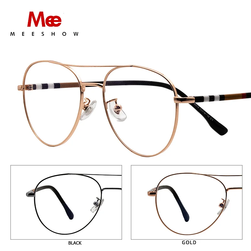 Meeshow Titanium Alloy Glasses Frame Men Vintage Metallic Optical Prescription Eyeglasses Pilot Oversize Round Glasses Striped