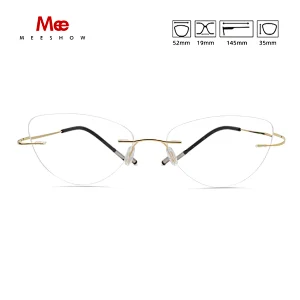 Meeshow Alloy Rimless Glasses Frame Women Ultralight Eyeglasses Prescription Frameless Cat Eye Myopia Optical Frame 8522