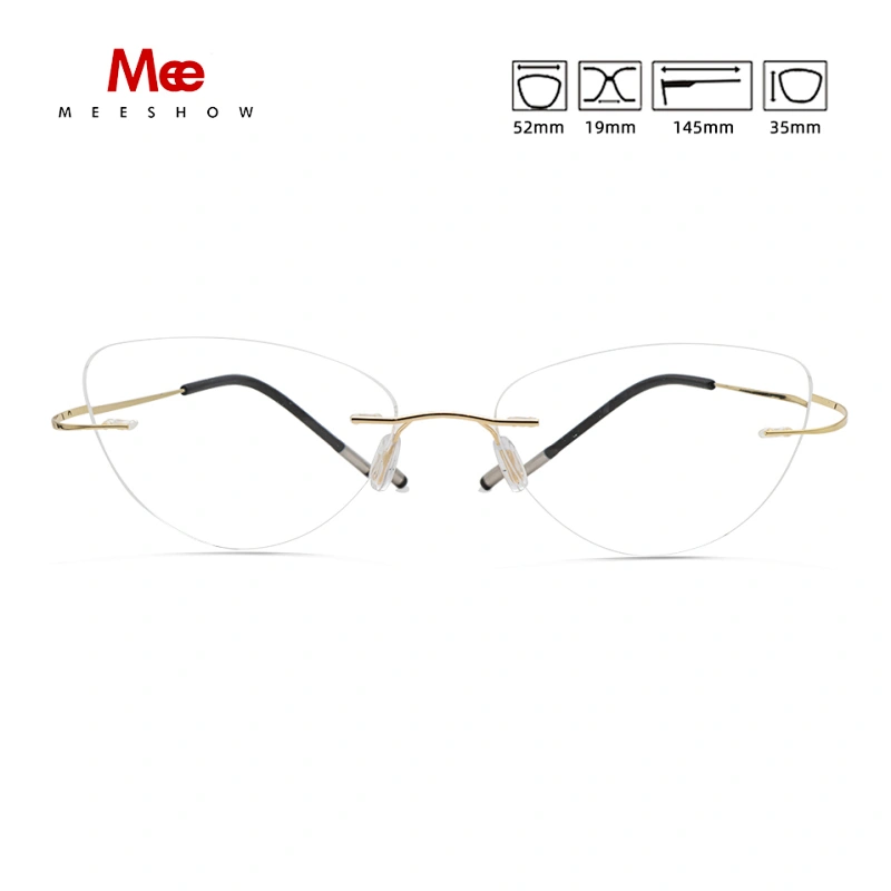 Meeshow Alloy Rimless Glasses Frame Women Ultralight Eyeglasses Prescription Frameless Cat Eye Myopia Optical Frame 8522