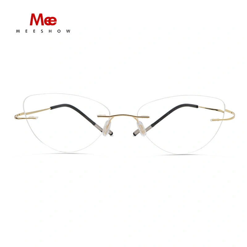 Meeshow Alloy Rimless Glasses Frame Women Ultralight Eyeglasses Prescription Frameless Cat Eye Myopia Optical Frame 8522