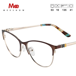 Meeshow Metal Glasses Frame Brown Cat Eye Glasses Frames For Women Myopia Optical Clear Eyeglasses Frame Brand Designer Vintage