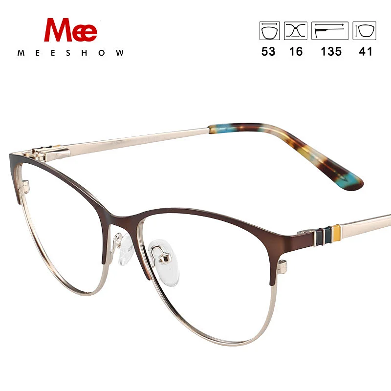 Meeshow Metal Glasses Frame Brown Cat Eye Glasses Frames For Women Myopia Optical Clear Eyeglasses Frame Brand Designer Vintage