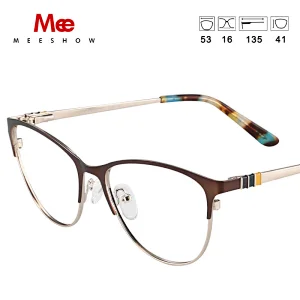 Meeshow Metal Glasses Frame Brown Cat Eye Glasses Frames For Women Myopia Optical Clear Eyeglasses Frame Brand Designer Vintage