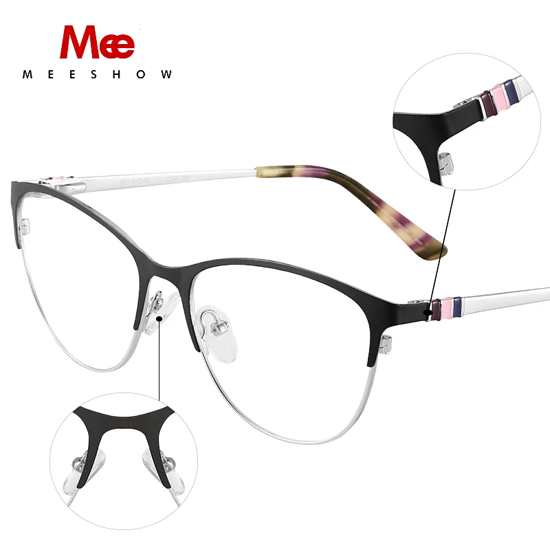 Meeshow Metal Glasses Frame Brown Cat Eye Glasses Frames For Women Myopia Optical Clear Eyeglasses Frame Brand Designer Vintage
