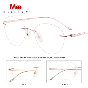 Meeshow Pure titanium glasses frame women rimless eyeglasses Korean round diamonds glasses Prescription sunglasses eyewear 8513