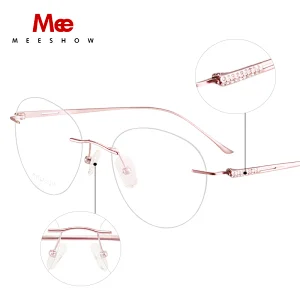 Meeshow Pure titanium glasses frame women rimless eyeglasses Korean round diamonds glasses Prescription sunglasses eyewear 8513