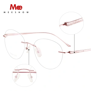 Meeshow Pure titanium glasses frame women rimless eyeglasses Korean round diamonds glasses Prescription sunglasses eyewear 8513