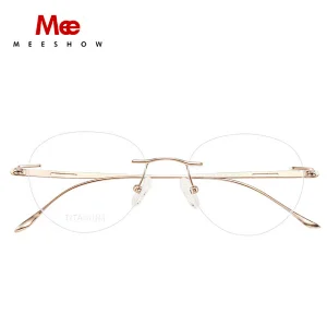 Meeshow Pure titanium glasses frame women rimless eyeglasses Korean round diamonds glasses Prescription sunglasses eyewear 8513