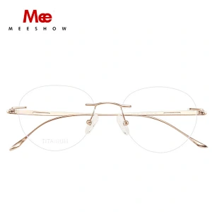 Meeshow Pure titanium glasses frame women rimless eyeglasses Korean round diamonds glasses Prescription sunglasses eyewear 8513