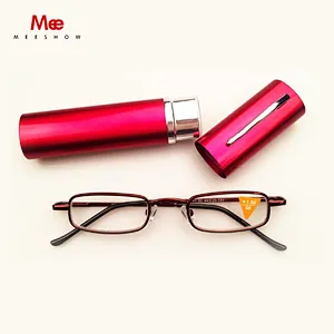 Meeshow Pocket Compact Premium Reading Glasses With Aluminum Pen Holder Case Strength +1.0-3.5 Eye Glasses T0388