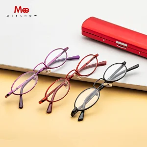 MEESHOW Stainless Steel Reading Glasses Woman Men Round Glasses With Alumium Case Europe Pocket Presbyopia +1.0 +1.5 +1.75 R1004