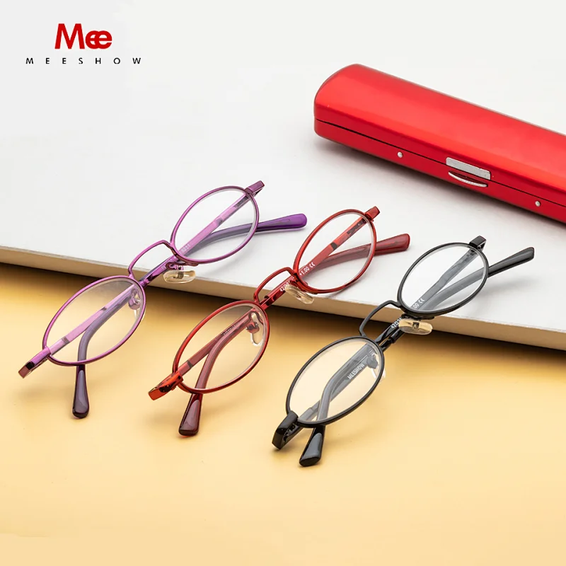 MEESHOW Stainless Steel Reading Glasses Woman Men Round Glasses With Alumium Case Europe Pocket Presbyopia +1.0 +1.5 +1.75 R1004