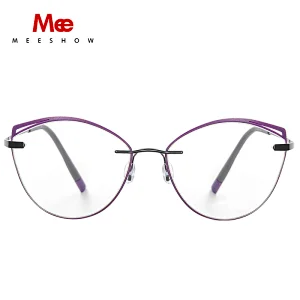 Titanium alloy cat eye glasses frame men women rimless eyeglasses Brand optical eyewear TR90 accent rings prescription glasses