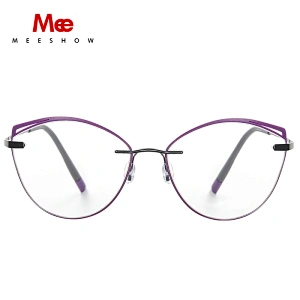 Titanium alloy cat eye glasses frame men women rimless eyeglasses Brand optical eyewear TR90 accent rings prescription glasses