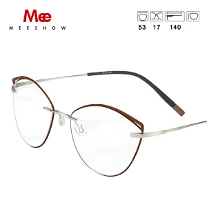 Titanium alloy cat eye glasses frame men women rimless eyeglasses Brand optical eyewear TR90 accent rings prescription glasses