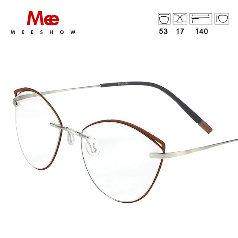 Titanium alloy cat eye glasses frame men women rimless eyeglasses Brand optical eyewear TR90 accent rings prescription glasses