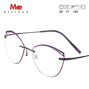 Titanium alloy cat eye glasses frame men women rimless eyeglasses Brand optical eyewear TR90 accent rings prescription glasses