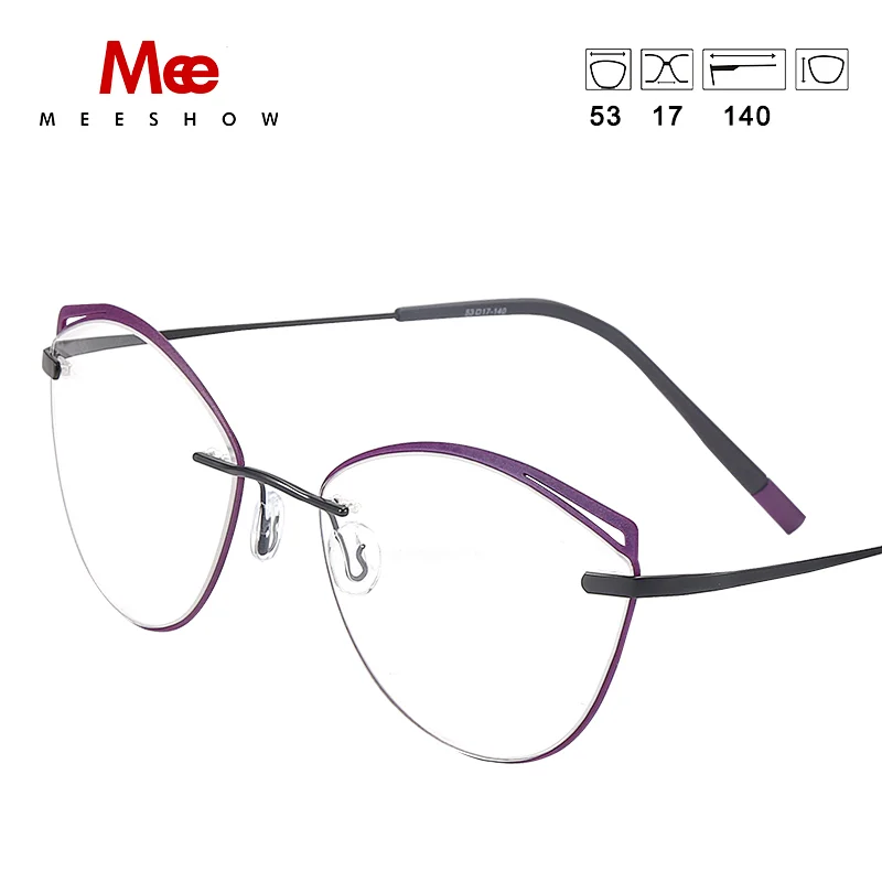 Titanium alloy cat eye glasses frame men women rimless eyeglasses Brand optical eyewear TR90 accent rings prescription glasses