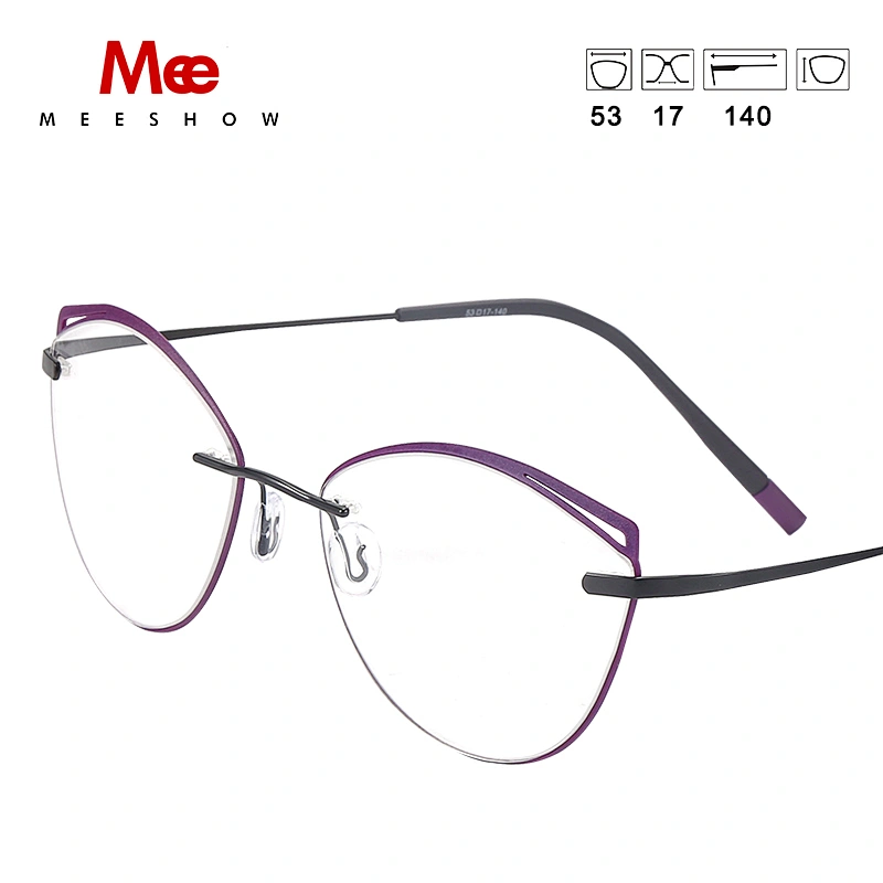 Titanium alloy cat eye glasses frame men women rimless eyeglasses Brand optical eyewear TR90 accent rings prescription glasses